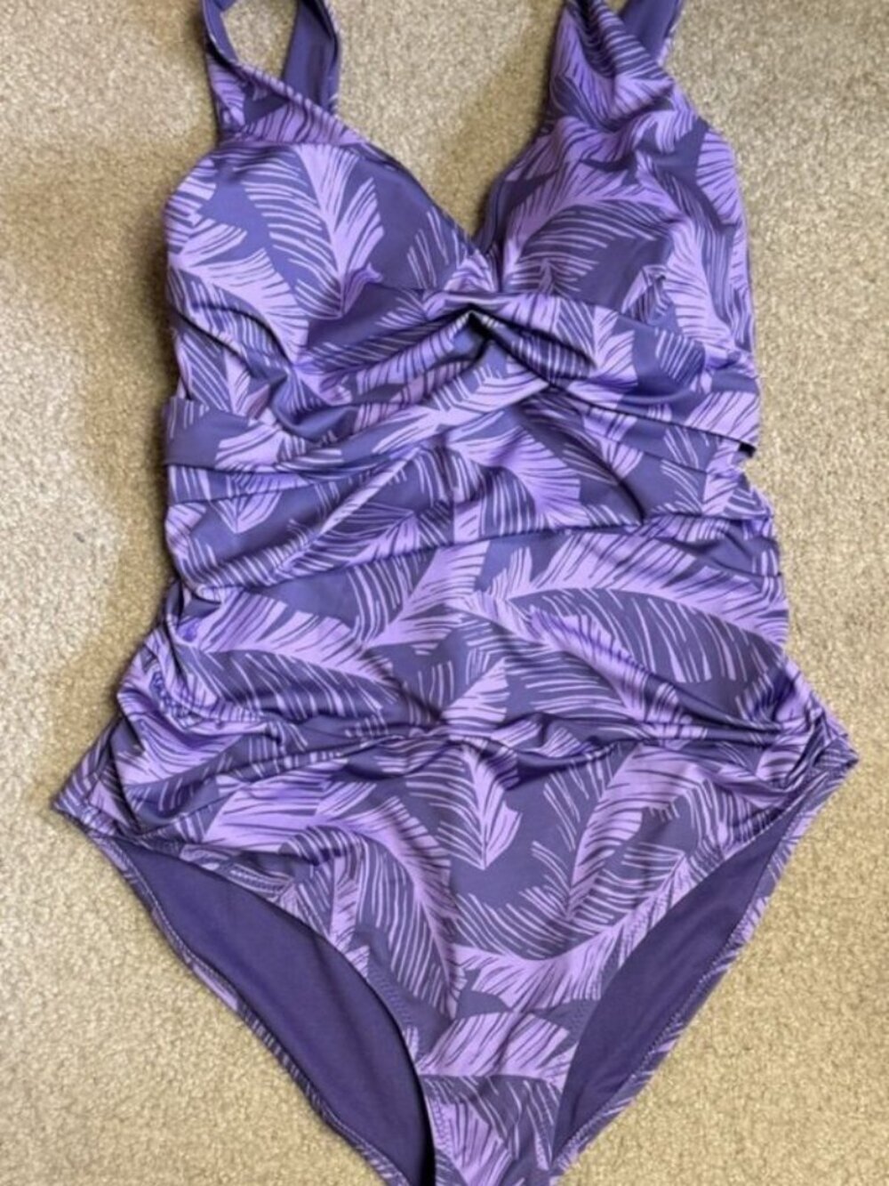 Eddie Bauer Womens Ruched Wrap One Piece Swimsuit Two Tone Purple Size X Large